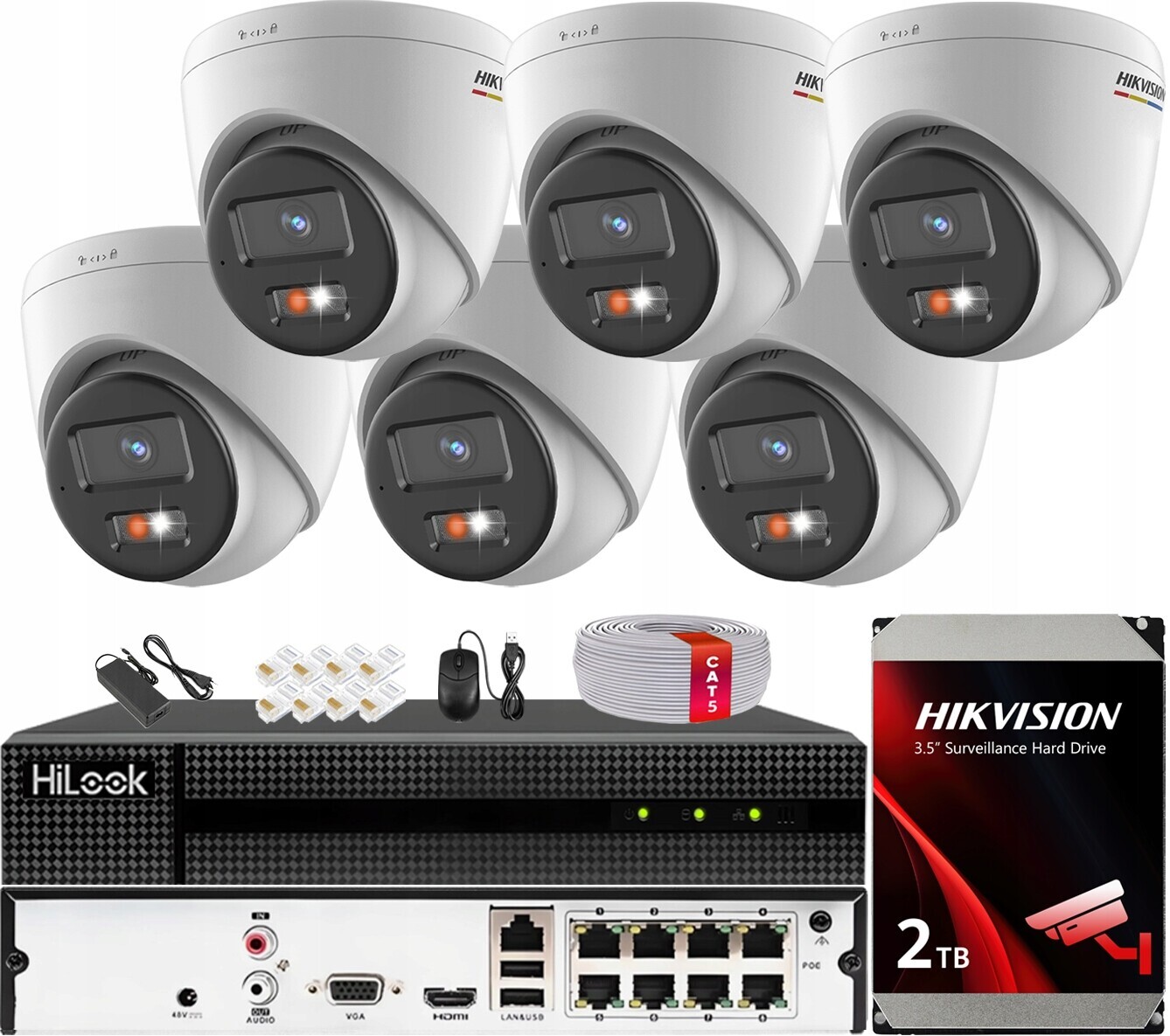 Monitorovací sada 6 kamer Ip 4MPx ColorVu Hybrid Light IR30m Hikvision 2TB