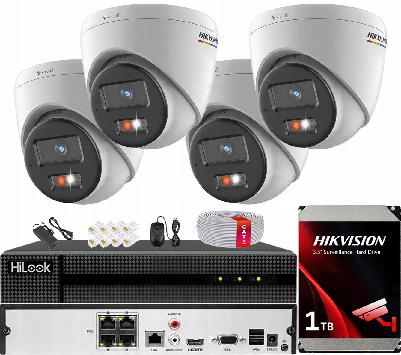 Monitorovací sada 4 Kamer Ip 4MPx ColorVu Hybrid Light IR30m Hikvision 1TB