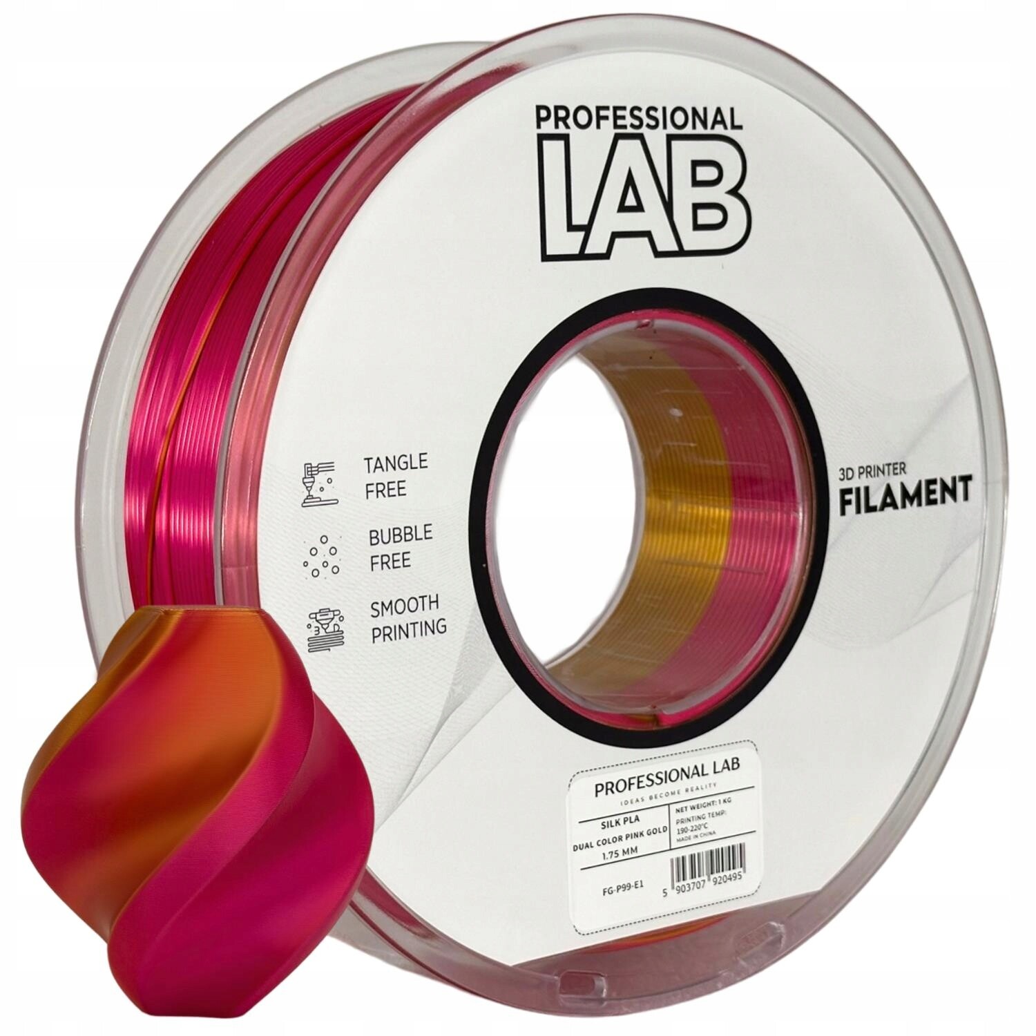 Filament Silk Pla Dual Color pink zlatý Prof. Lab 1,75 mm 1000 g růžovo-zlatý