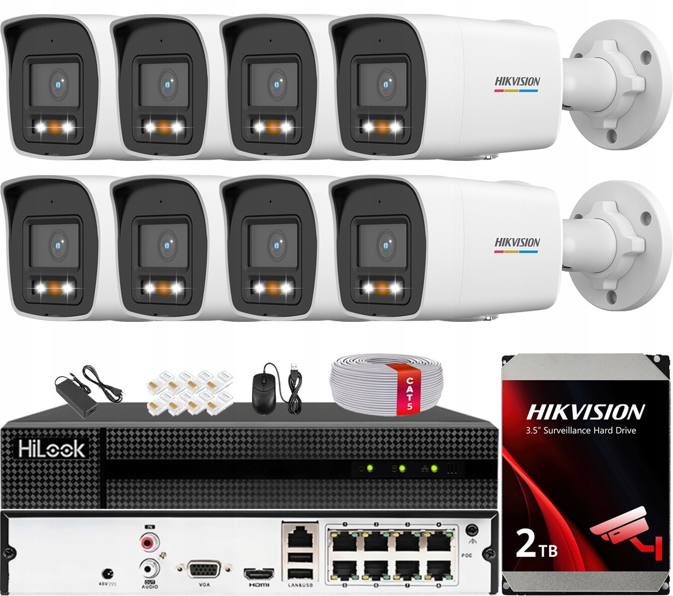 Monitorovací sada 8x Kamera DS-2CD1067G2H-LIU 6MPx ColorVu Hikvision 2TB
