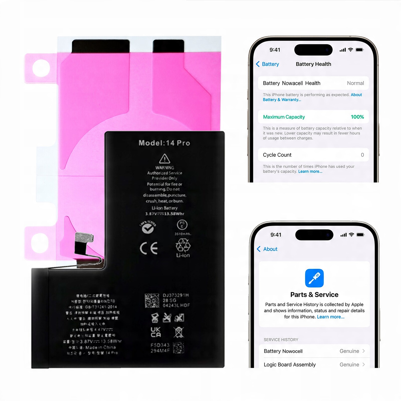 Baterie iPhone 14 Pro Diagnosable Větší kapacita Kondice 100 %