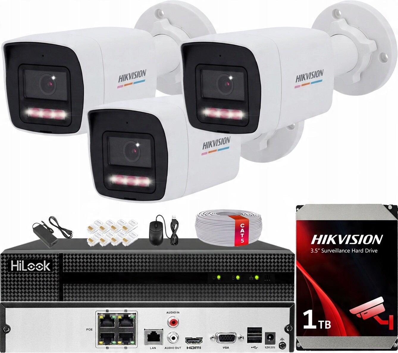 Monitorovací sada 3 Kamery Ip 4MP Smart Hybrid Light ColorVu Hikvision 1TB