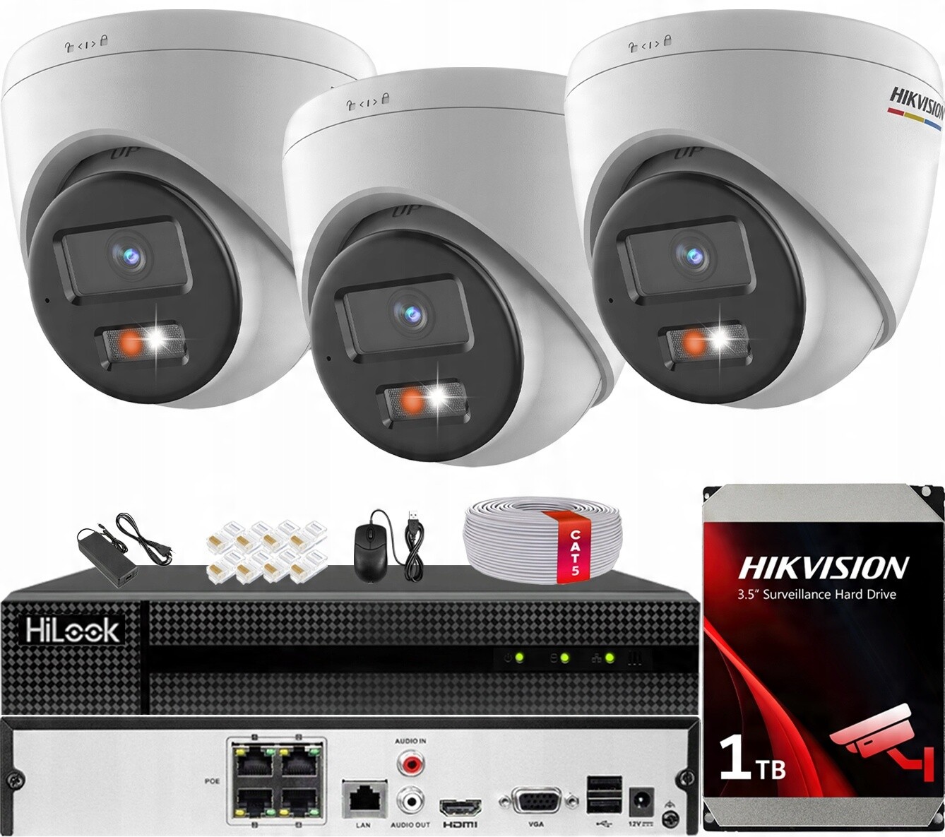 Monitorovací sada 3 Kamer Ip 4MPx ColorVu Hybrid Light 30 m Hikvision 1TB
