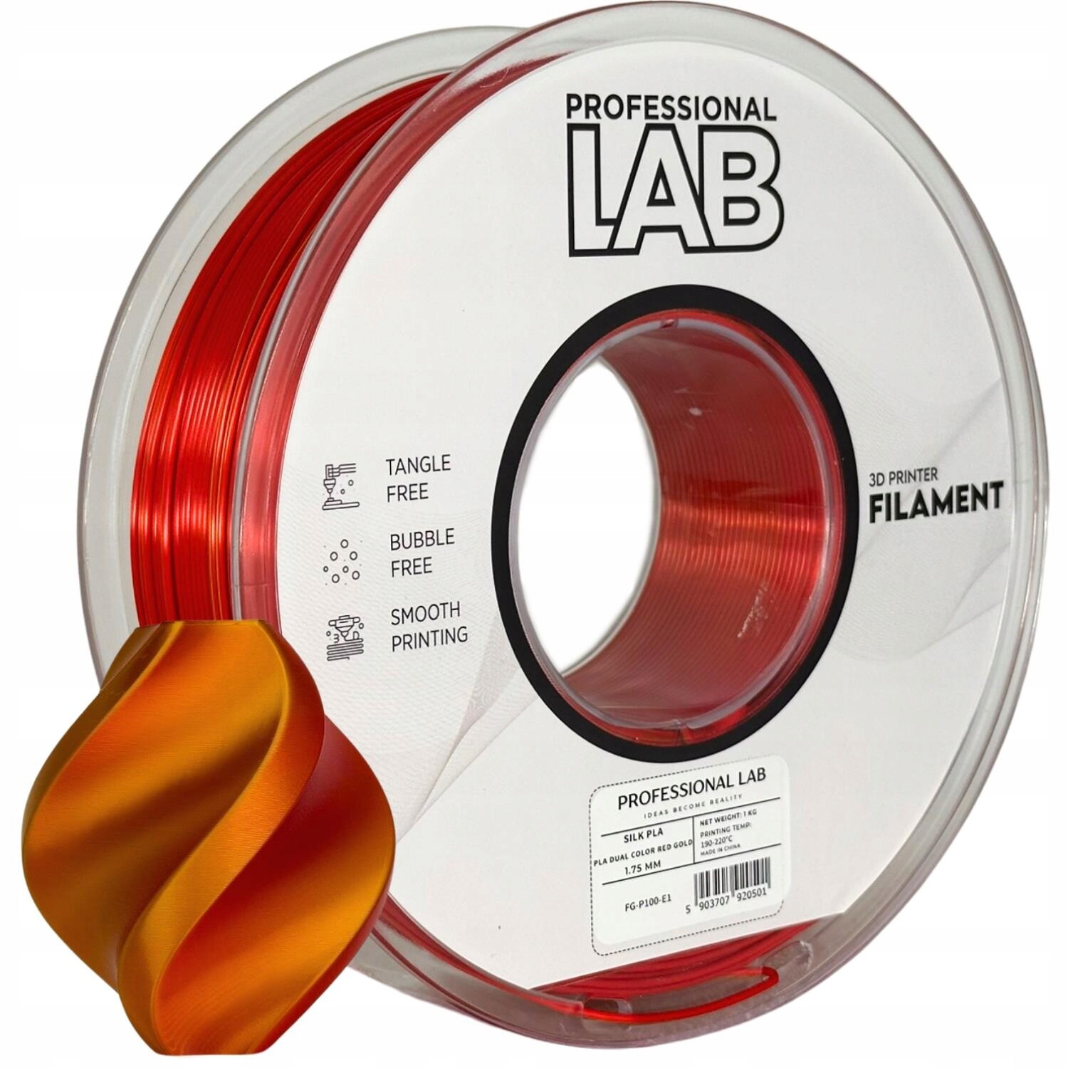 Filament Silk Pla Dual Color red gold Prof. Lab 1,75 mm 1000 g červené zlato