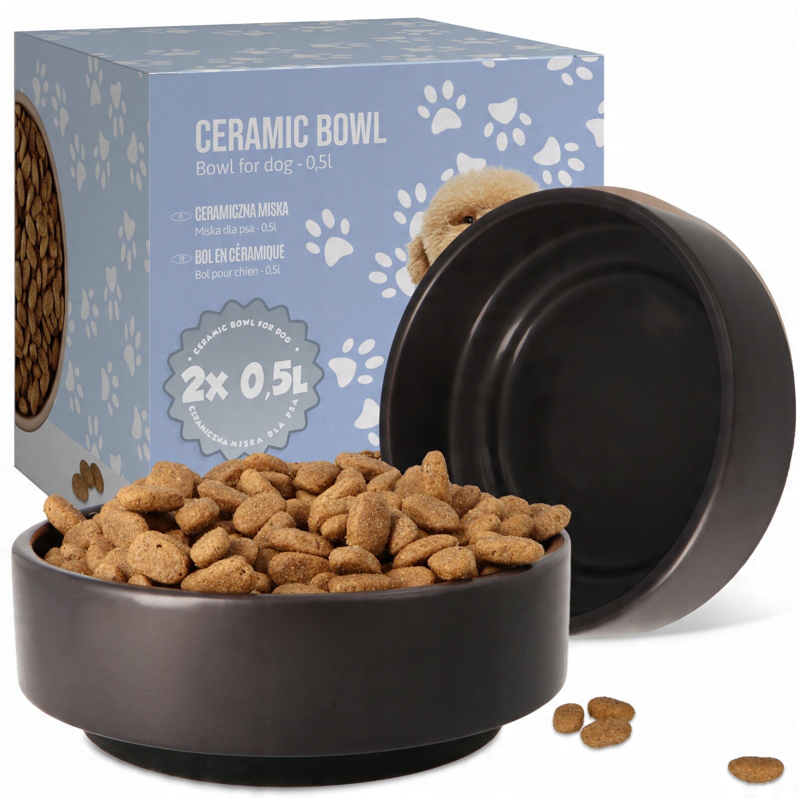 2x Miska Pro Psa Kočky 0,5 Keramická Miska pro štěňata Protiskluzová Odolná 4D