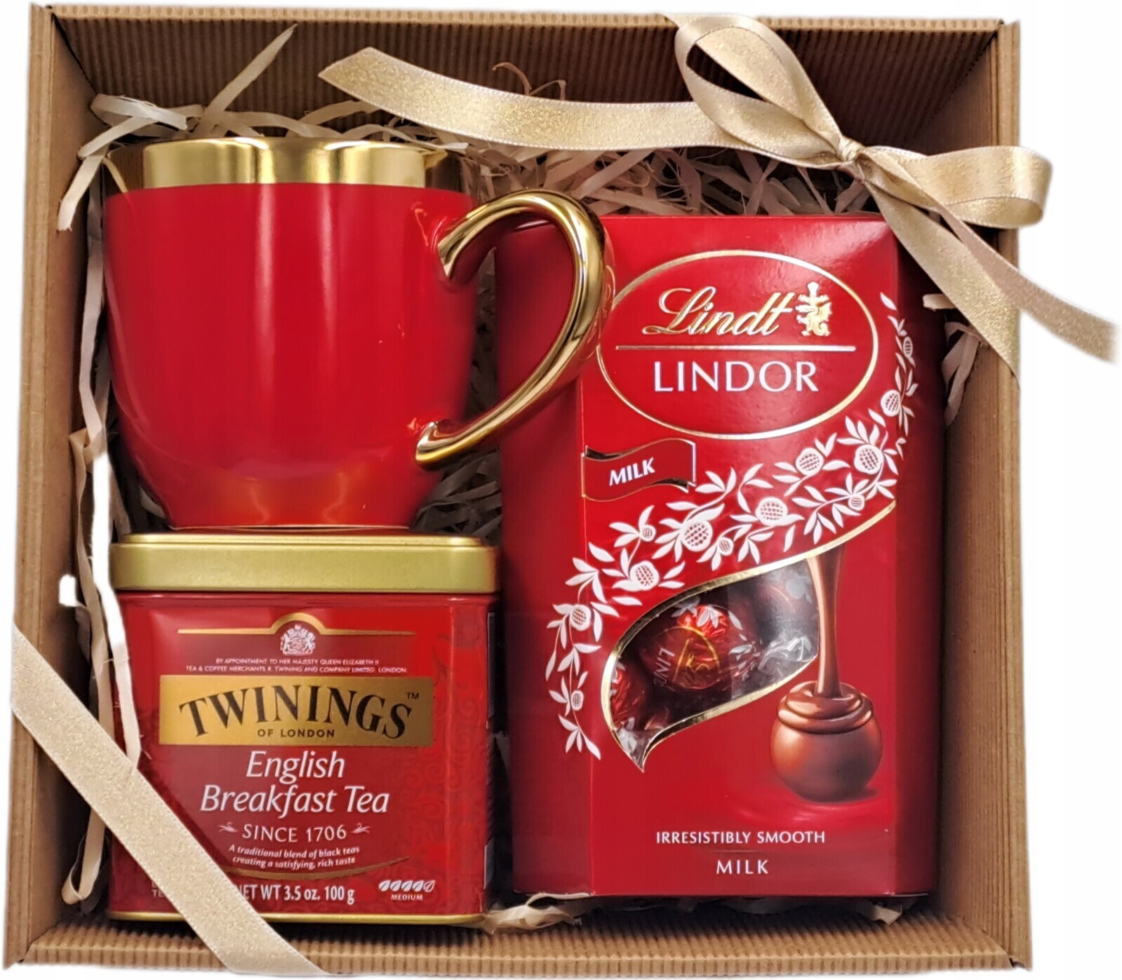 Dárkový košík na dárek, hrnek s čaj Lindt