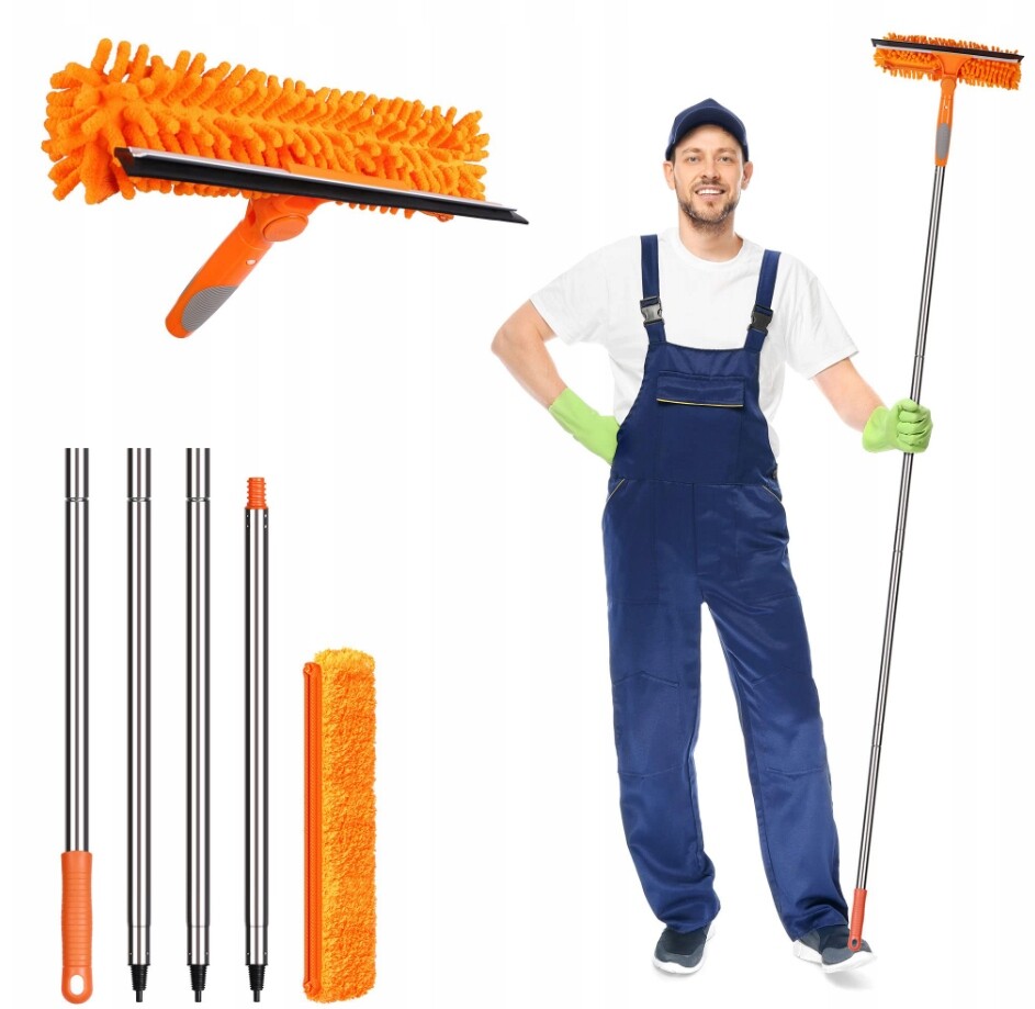 Teleskopická Myčka Oken 1,8 M, Mop, Stahovák Šmouh Na Sklo, Dlouhá 2V1