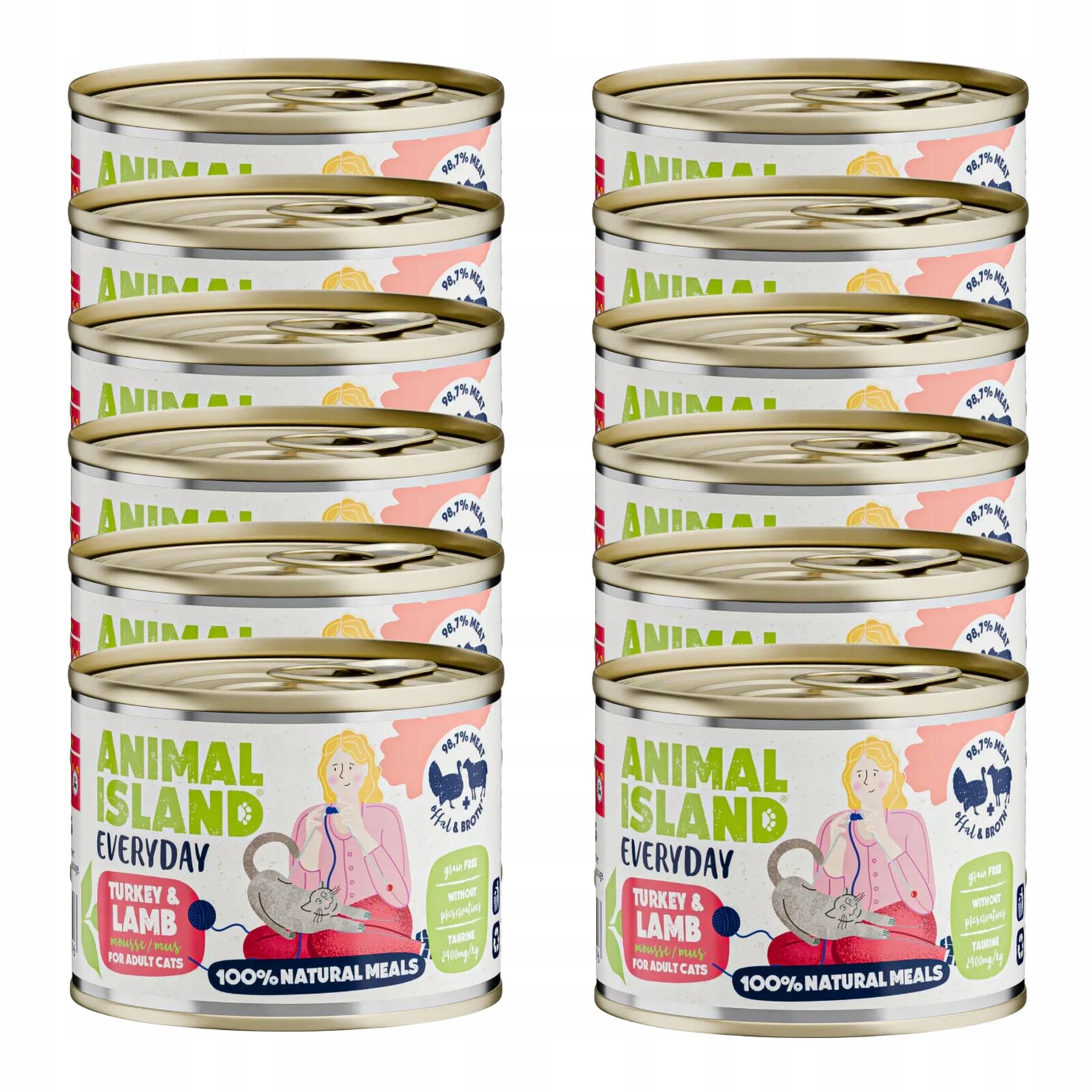 Animal Island Everyday Vlhké krmivo Krůta s jehněčím masem pro kočky 12x200g Sada