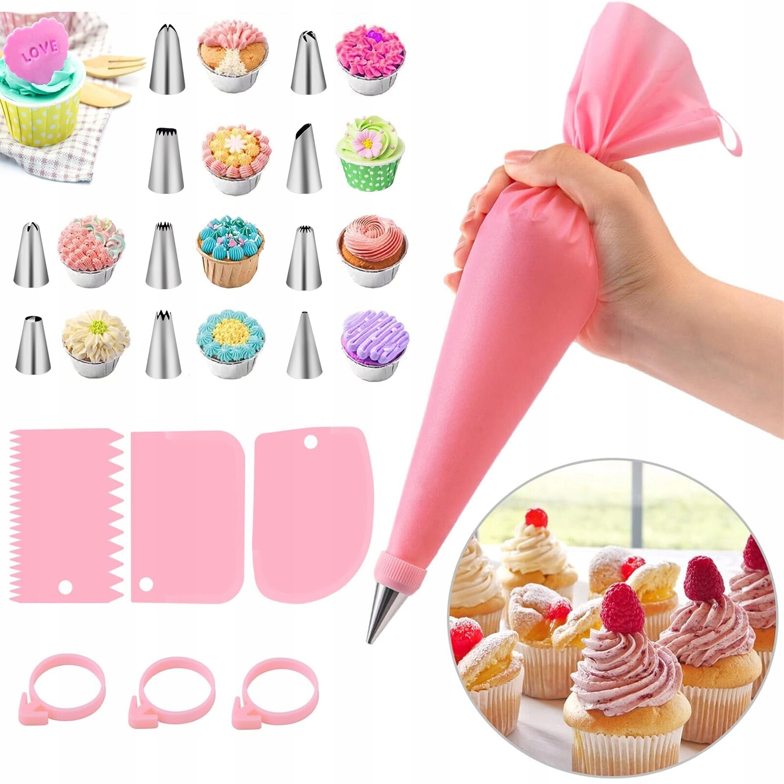 40dílná sada na zdobení dortů se silikonovými návleky, velikost XL