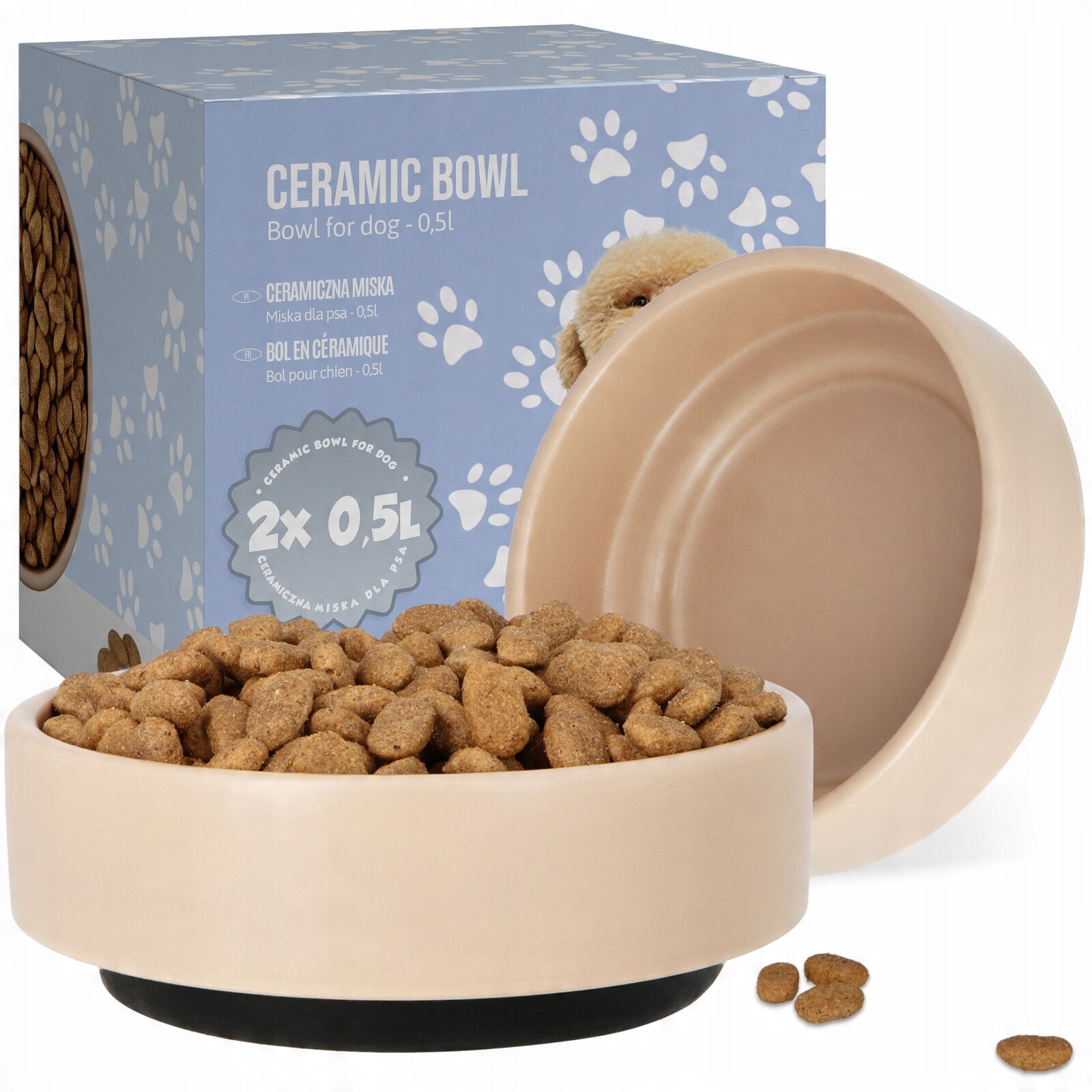 2x Miska Pro Psa Kočku 0,5 Keramická Miska pro štěňata Protiskluzová 4D