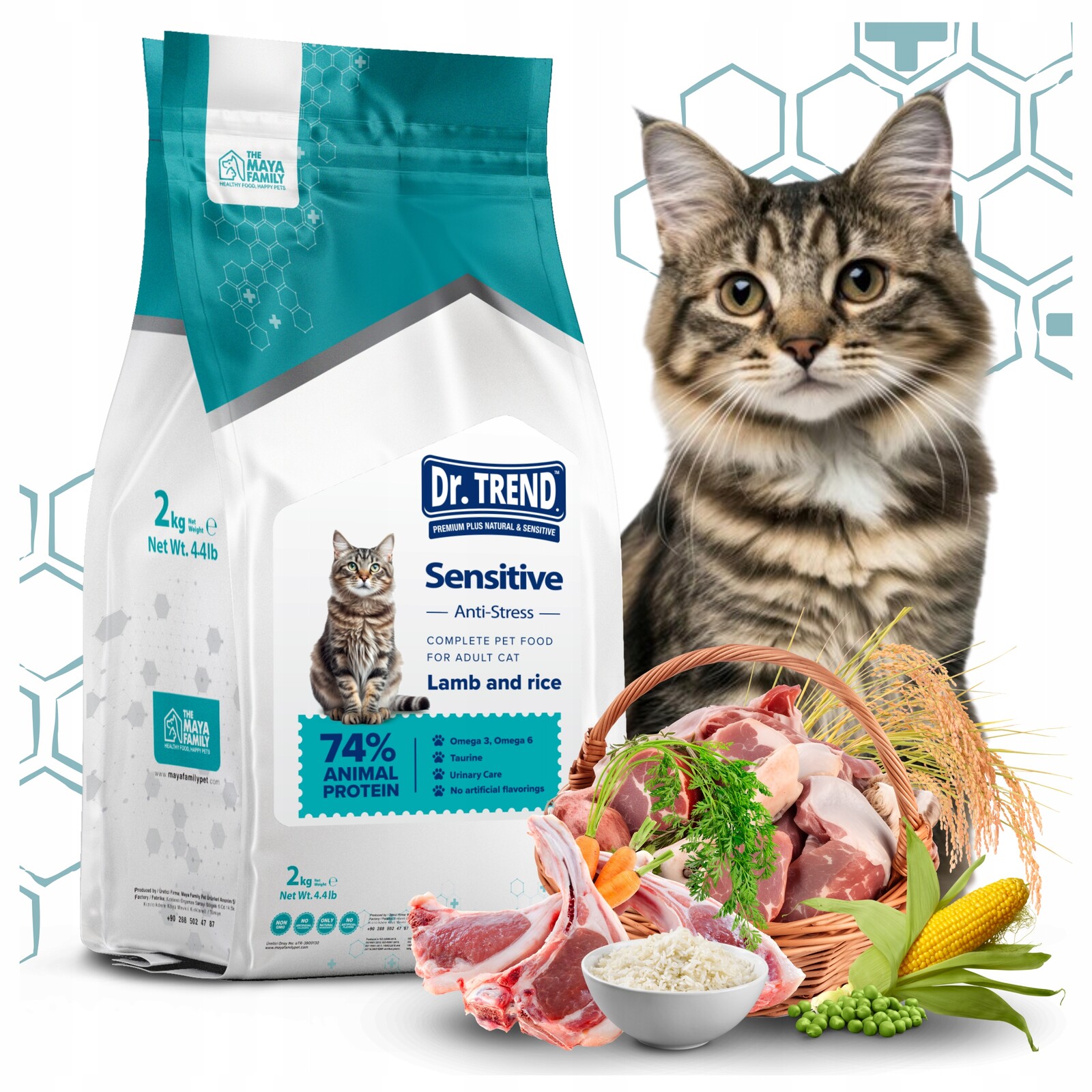 Dr.trend krmivo krmivo pro kočky Sensitive Jehněčí A Rýže 2 kg Stelivo 5 L