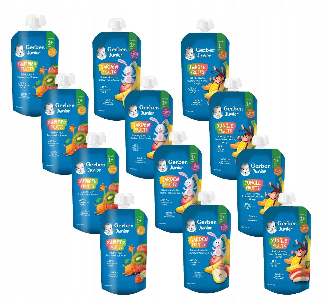 Gerber Junior dezert 4x letní ovoce 4x zahradní ovoce 4x ovoce z džungle