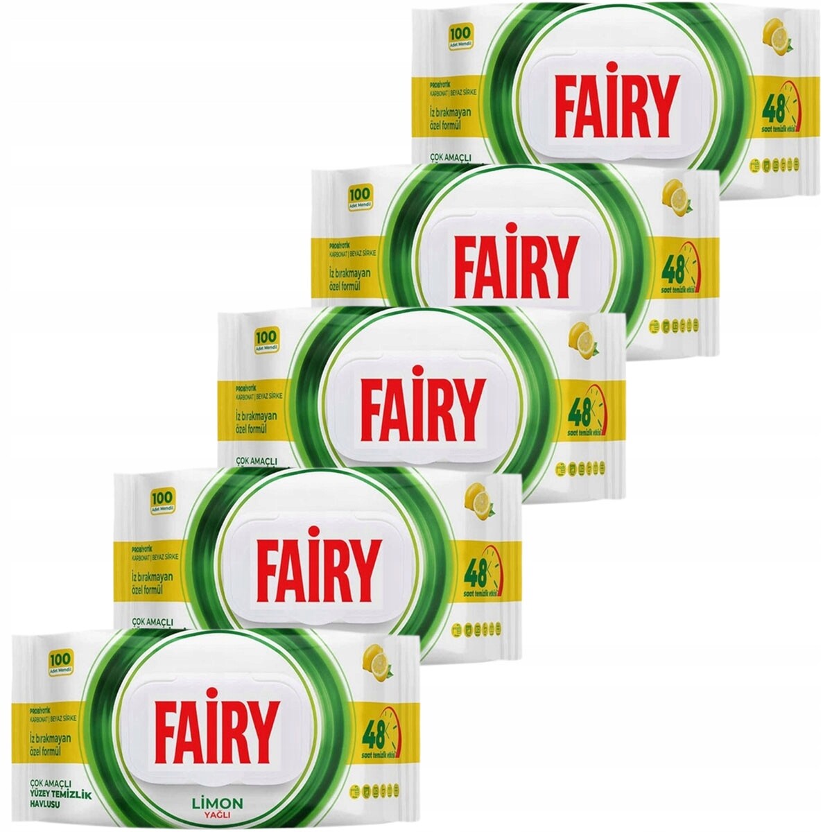 Velké vlhčené čisticí ubrousky Fairy Lemon, sada 5 x 100 ks