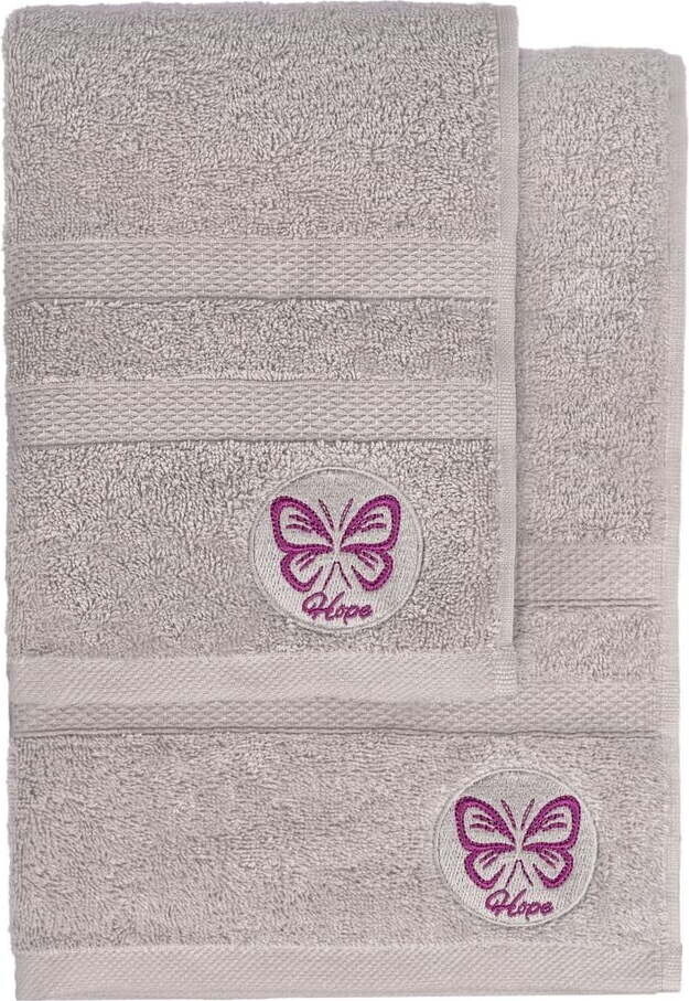 Šedé froté bavlněné ručníky a osušky v sadě 2 ks Hope – Foutastic