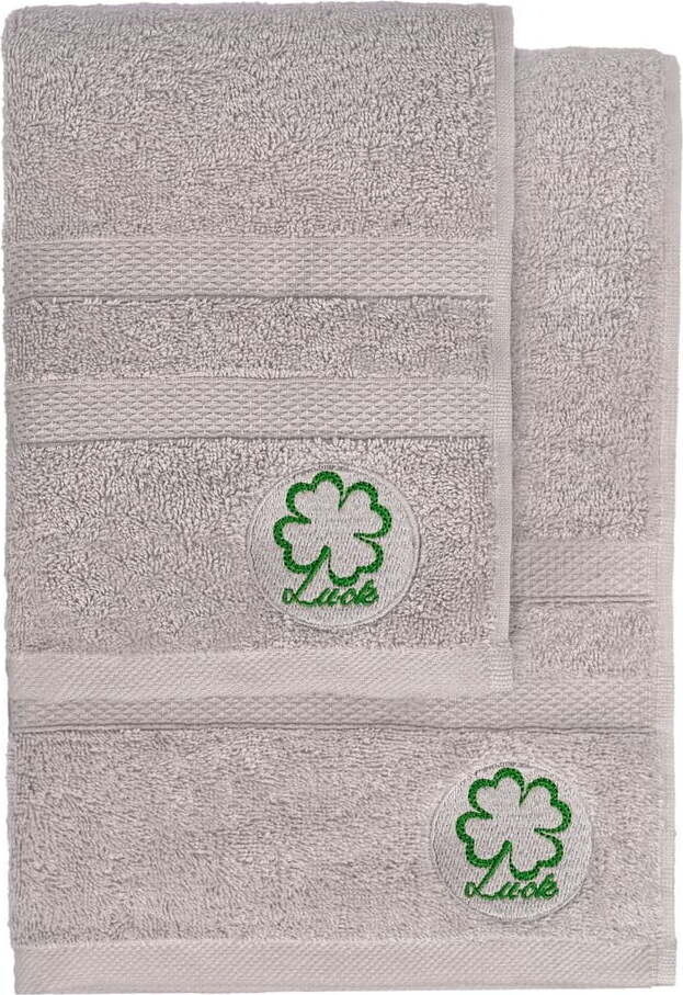 Šedé froté bavlněné ručníky a osušky v sadě 2 ks Luck – Foutastic