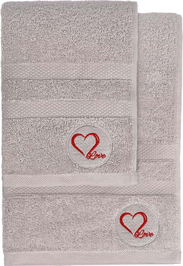 Šedé froté bavlněné ručníky a osušky v sadě 2 ks Love – Foutastic