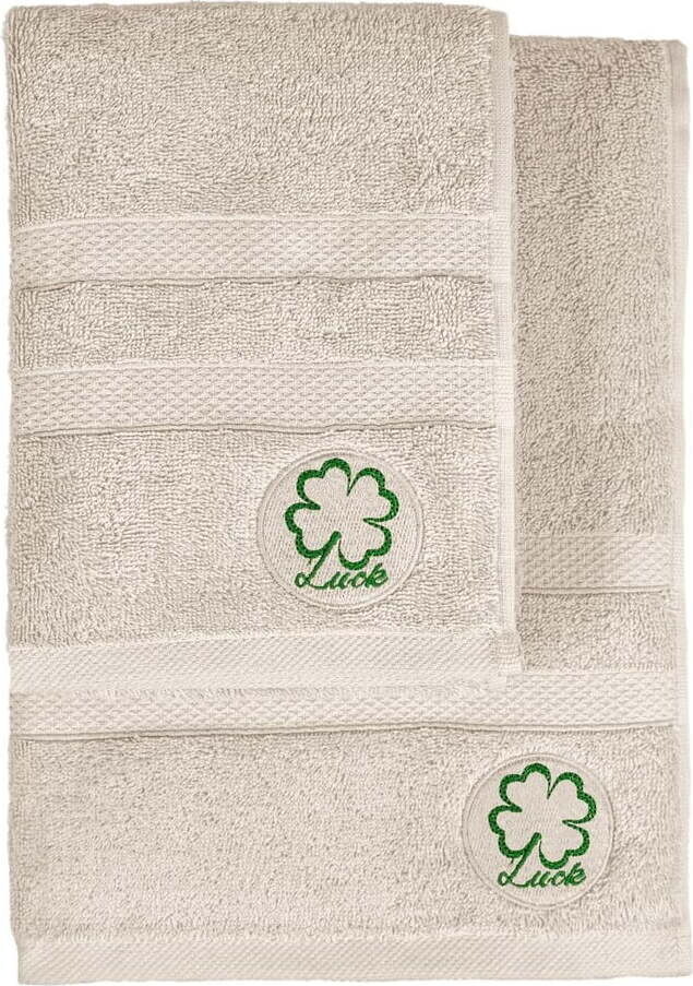 Béžové froté bavlněné ručníky a osušky v sadě 2 ks Luck – Foutastic