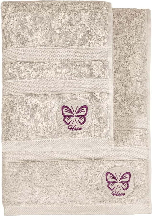 Béžové froté bavlněné ručníky a osušky v sadě 2 ks Hope – Foutastic