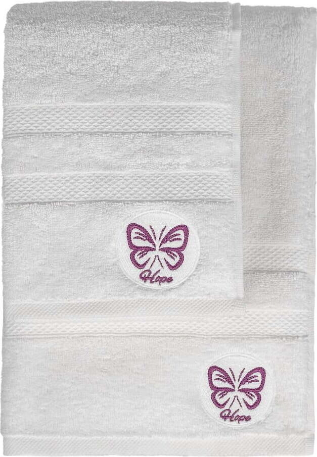 Bílé froté bavlněné ručníky a osušky v sadě 2 ks Hope – Foutastic