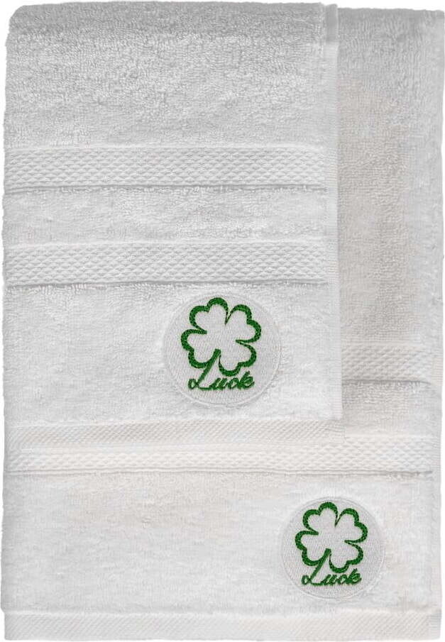 Bílé froté bavlněné ručníky a osušky v sadě 2 ks Luck – Foutastic