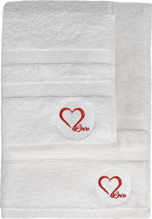 Bílé froté bavlněné ručníky a osušky v sadě 2 ks Love – Foutastic