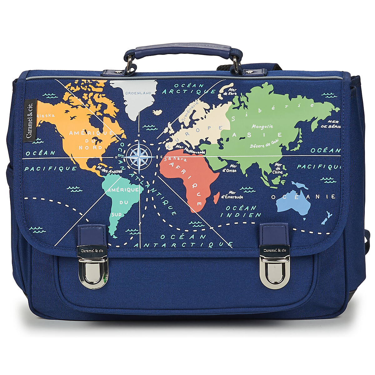 CARAMEL & CIE  CARTABLE 38 CM MAPPEMONDE  Modrá