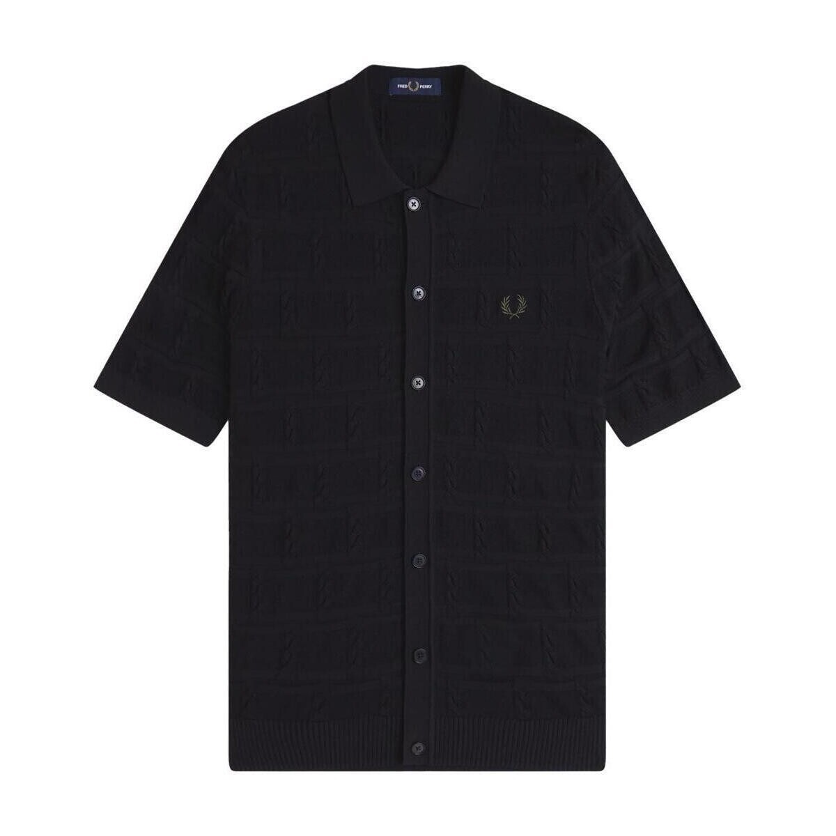 Fred Perry  CABLE DETAIL KNITTED SHIRT  Černá