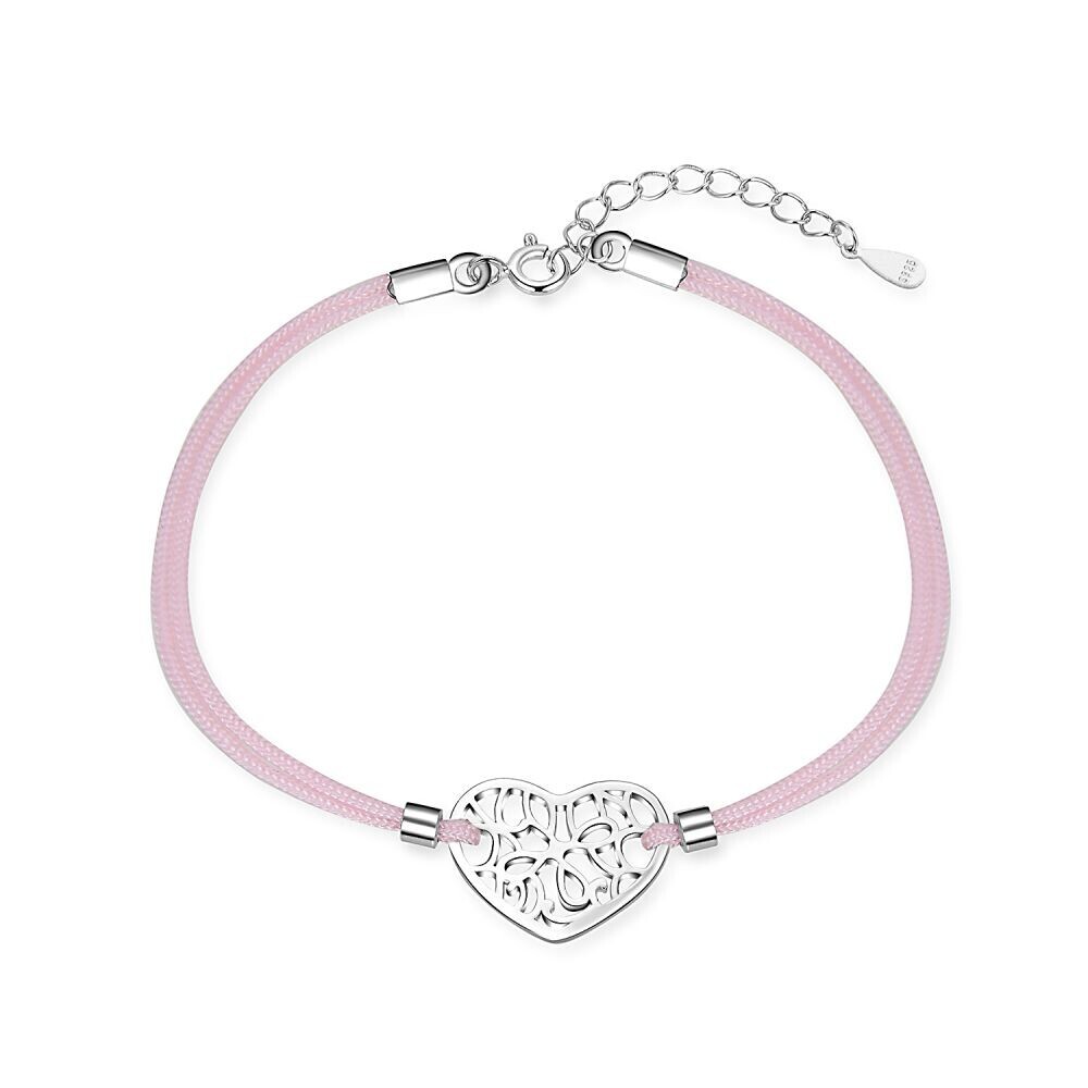 MOISS Romantický růžový textilní náramek Srdce B0000981
