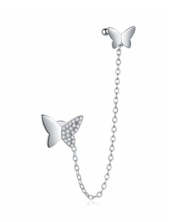 MOISS Dvojitá stříbrná náušnice s motýlkem E0004280