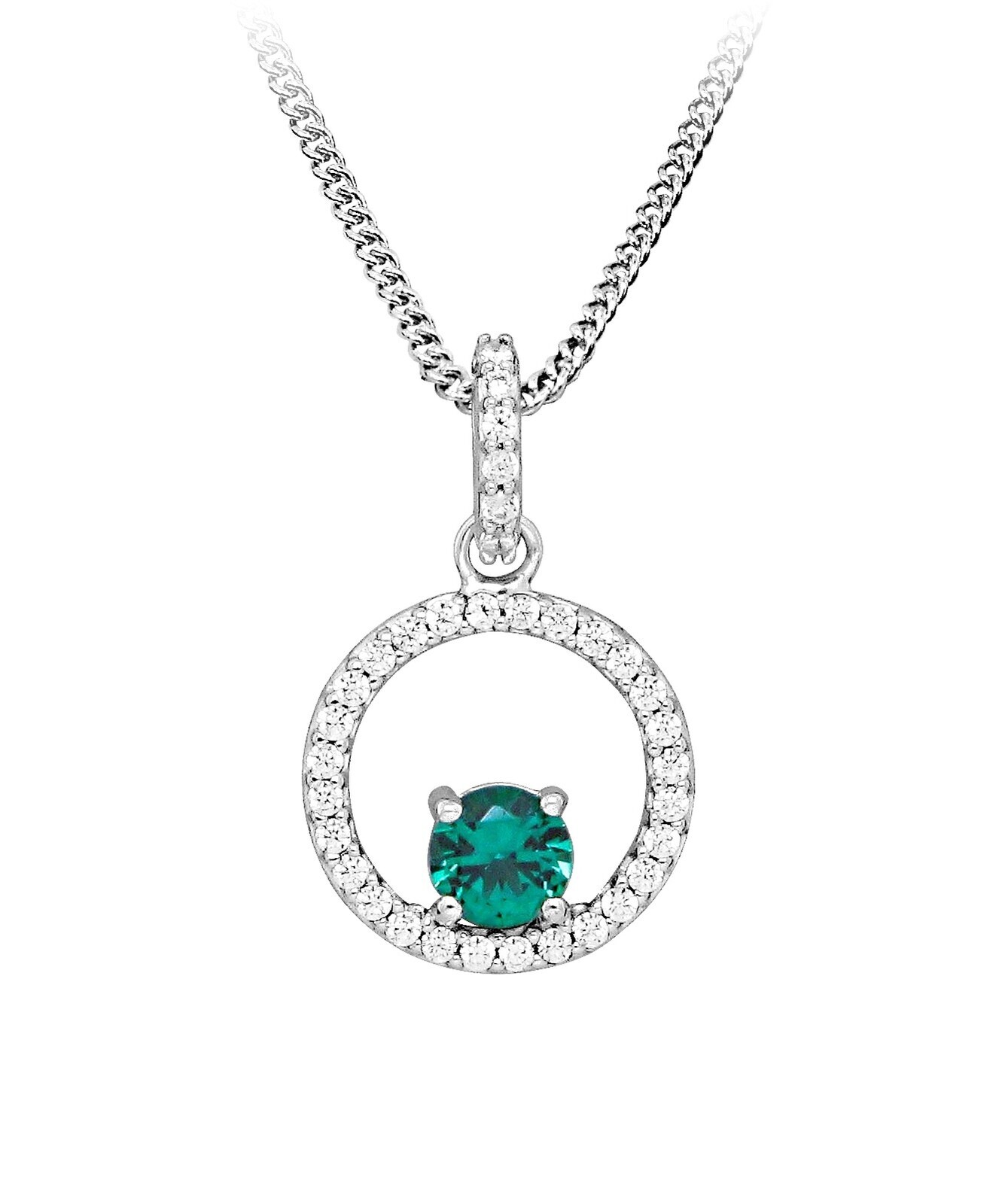 Silver Cat Stříbrný náhrdelník se zirkony a syntetickým smaragem SC632 (řetízek, přívěsek)