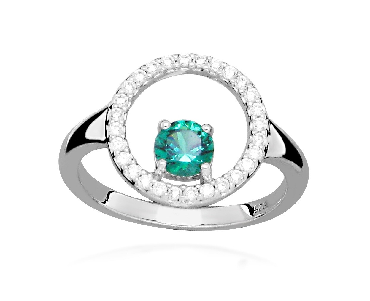 Silver Cat Stříbrný prsten se zirkony a syntetickým smaragdem Colored stones SC631 58 mm