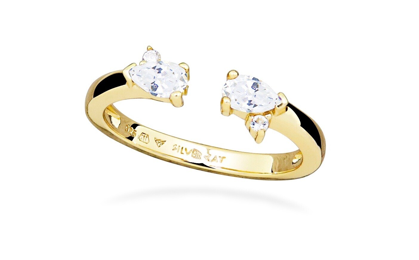 Silver Cat Otevřený pozlacený prsten s kubickými zirkony SC639 52 mm