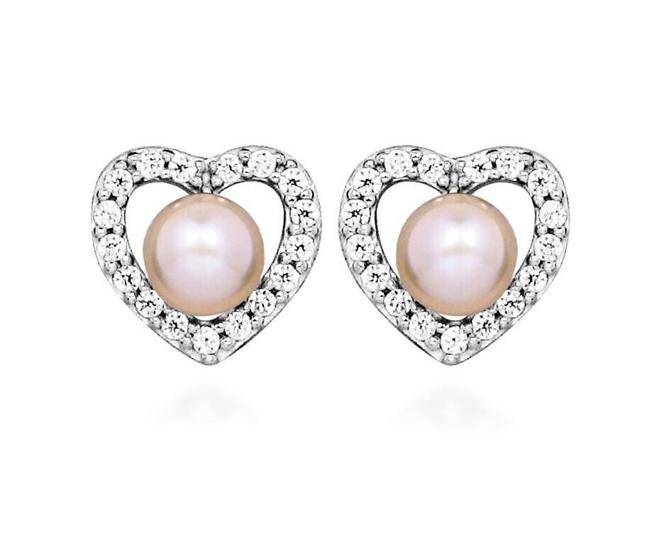 Silver Cat Stříbrné srdíčkové náušnice s pravou perlou Love & Infinity SC622