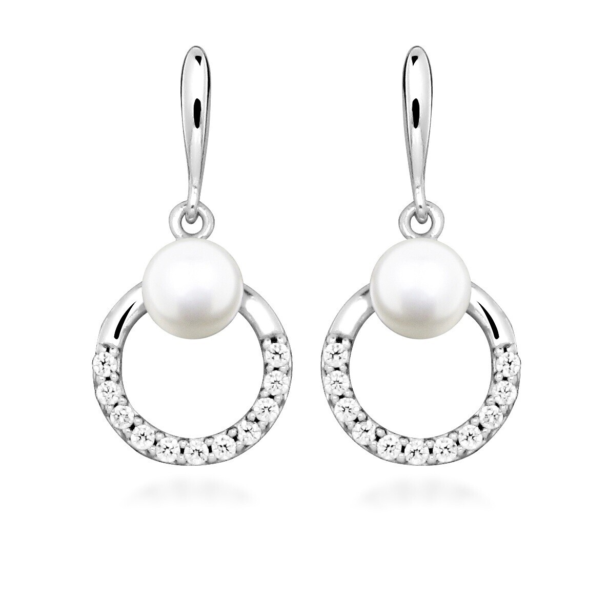 Silver Cat Stříbrné visací náušnice s pravou perlou a zirkony Pearls SC602