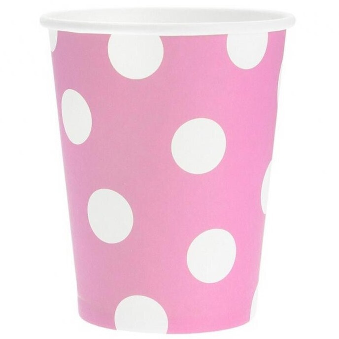 Kelímky růžové s bílými puntíky 270 ml 6 ks
