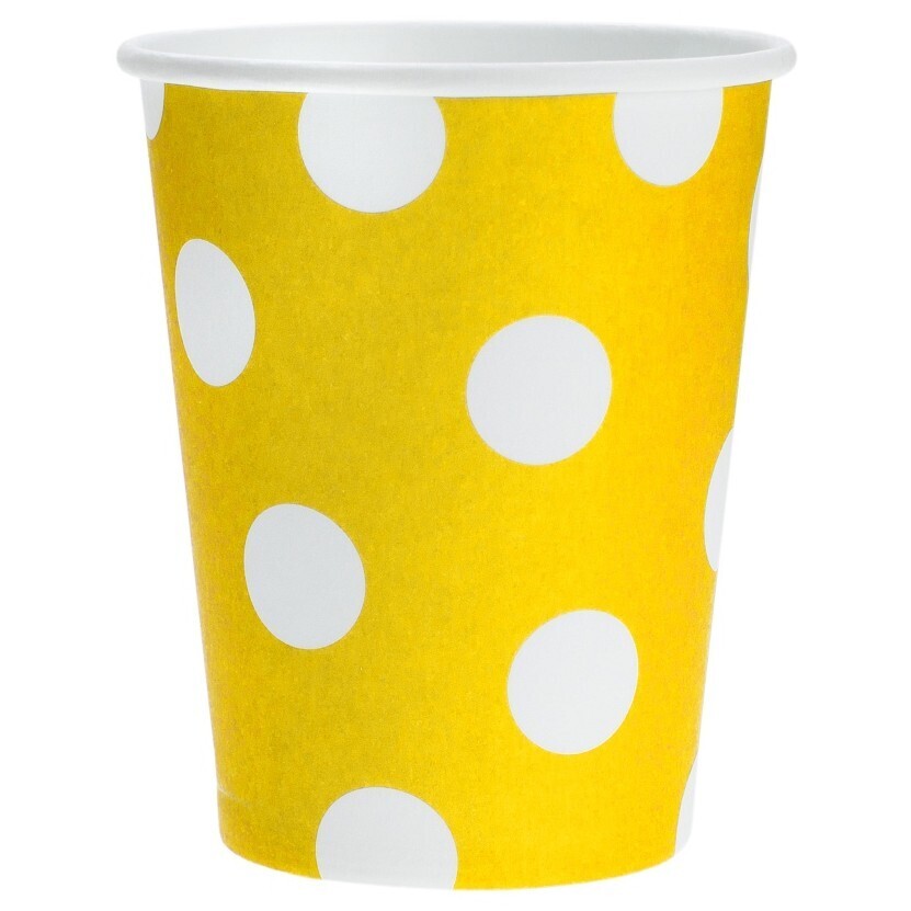 Kelímky žluté s bílými puntíky 270 ml 6 ks