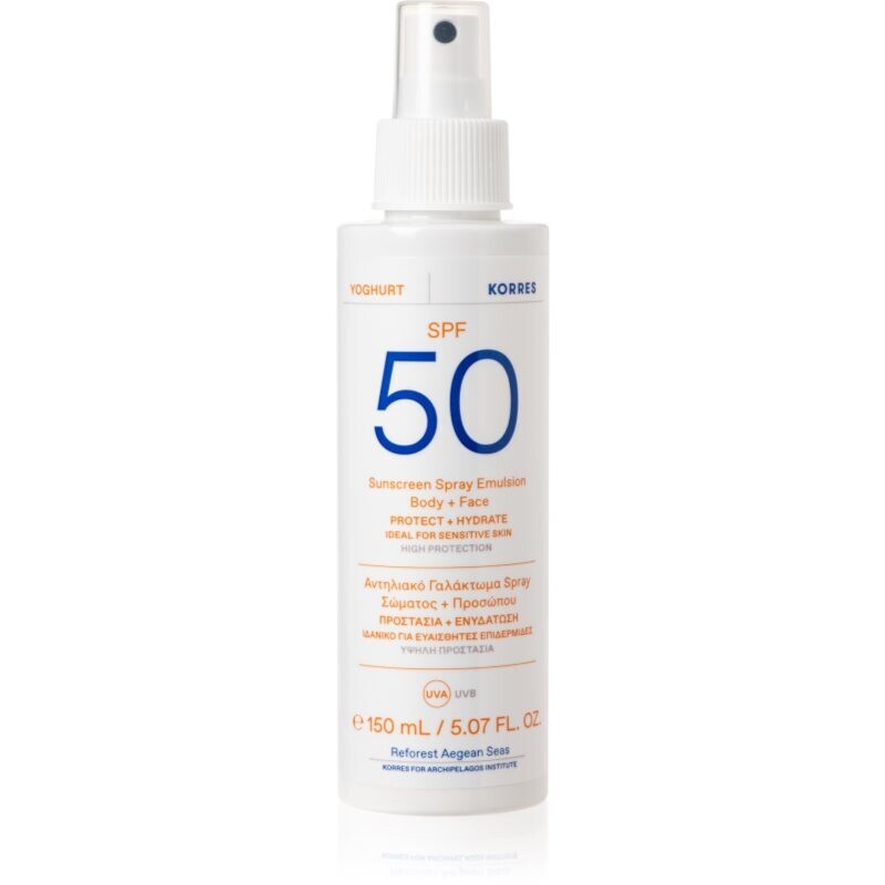 Korres Yoghurt Sunscreen opalovací mléko ve spreji na obličej a tělo SPF 50+ 150 ml