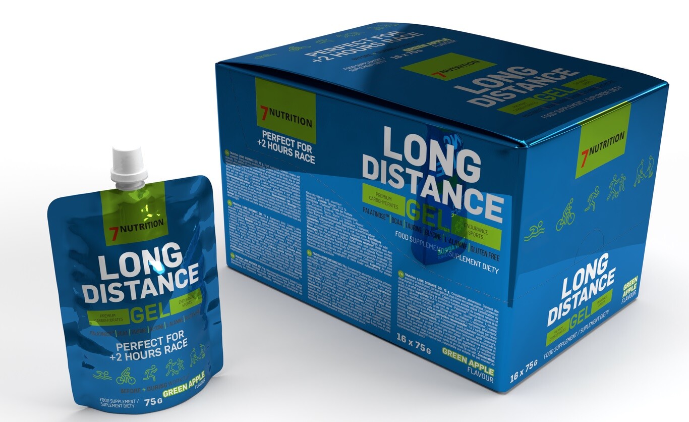 7Nutrition Long Distance 75 g, energetický gel pro déle trvající fyzické aktivity, Green Apple