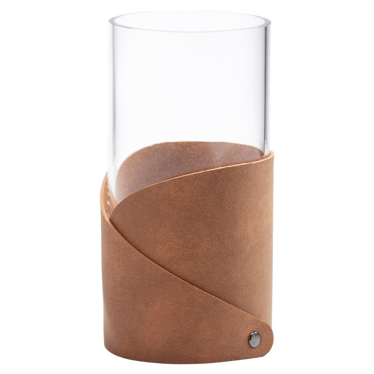 Váza FOLD NUPO 15 cm, přírodní, kůže / sklo, LIND DNA