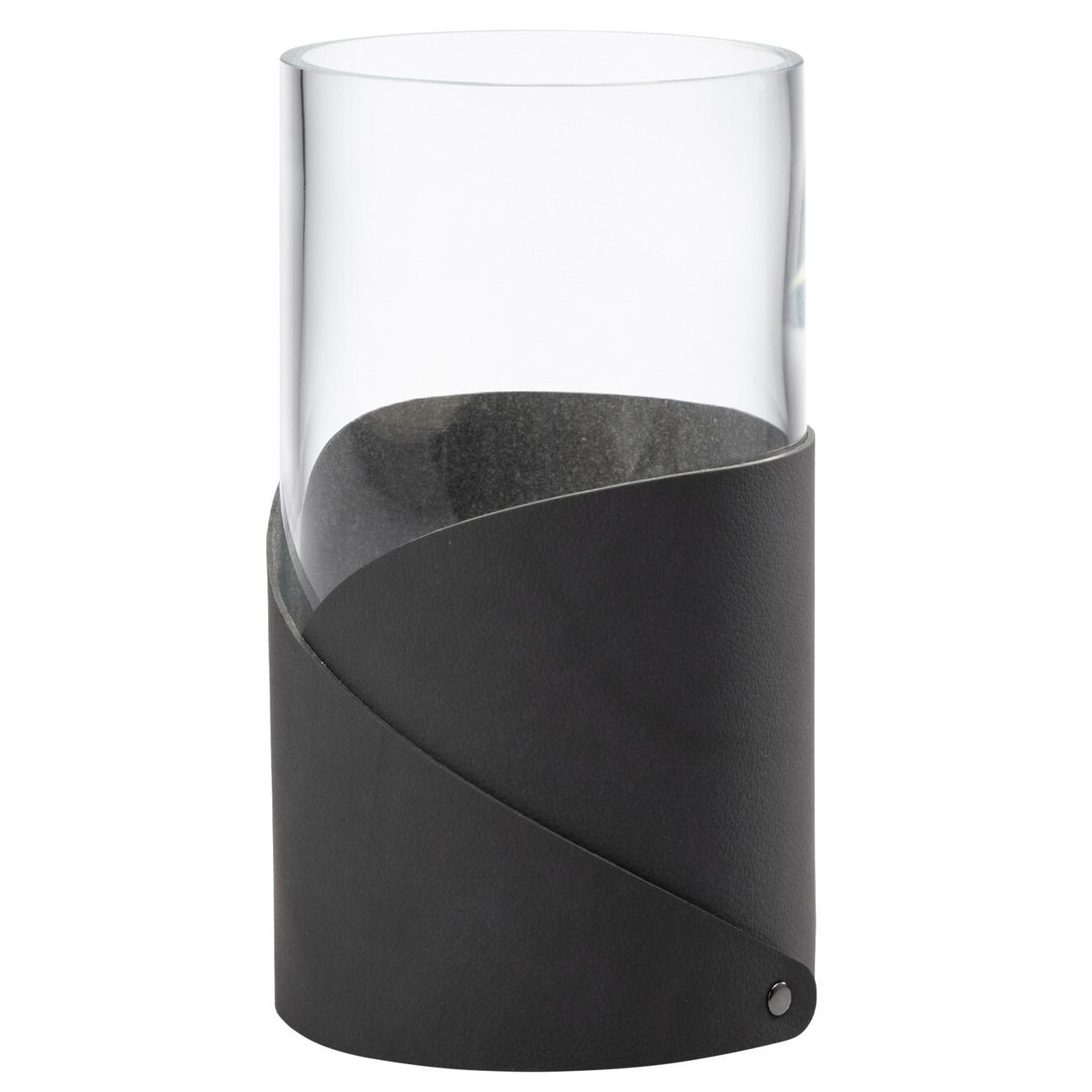 Váza FOLD NUPO 15 cm, antracitová, kůže / sklo, LIND DNA