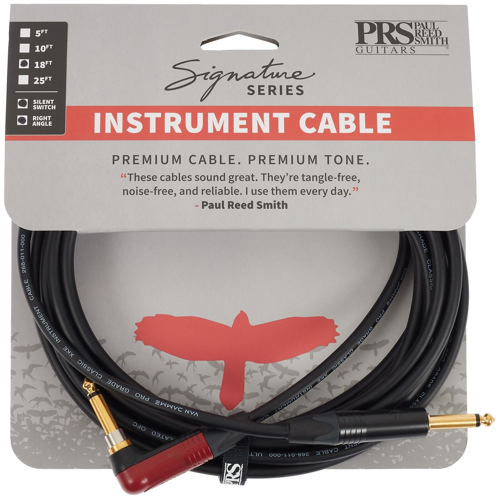 PRS Signature Instrument Cable 18' Angled Silent-Plug