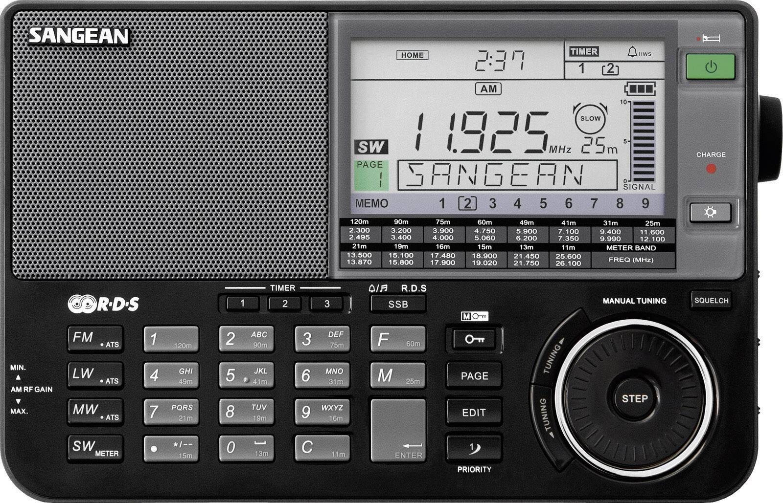 Sangean ATS-909 X ATS-909 X-BK světový radiopřijímač, KV (AM), AM, DV (AM), FM, AUX, s USB nabíječkou, černá