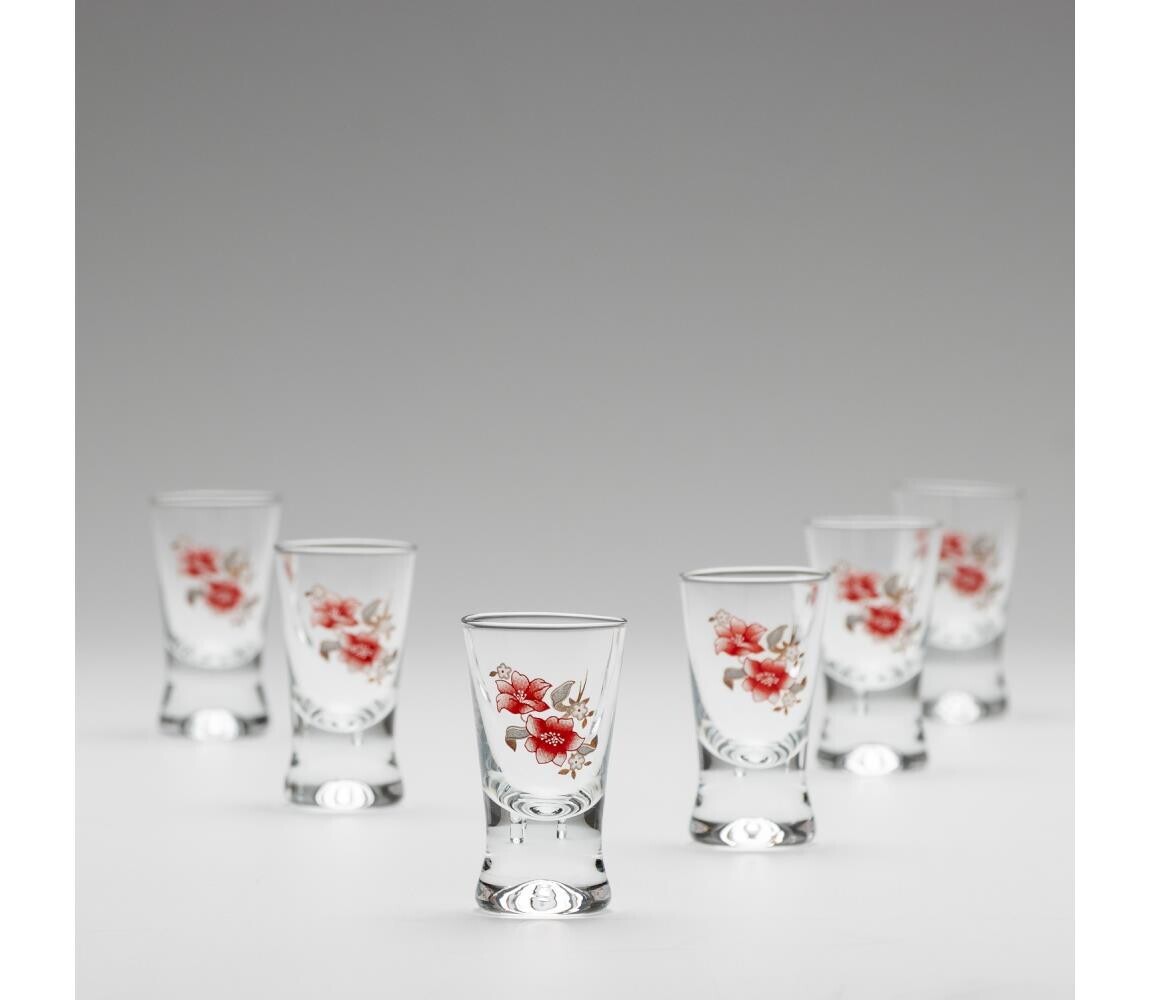 Sada 6x sklenice na panáky čirá s motivem kytice č. 2