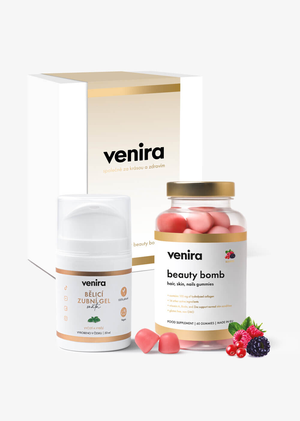 VENIRA dárková sada medvídci & zubní gel - beauty bomb a bělicí zubní gel