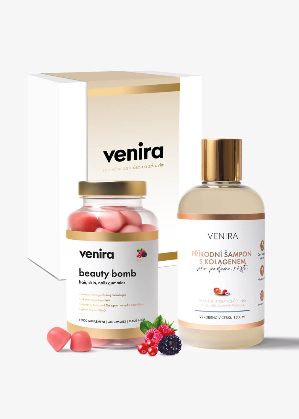 VENIRA dárková sada medvídci & šampon s kolagenem - beauty bomb a šampon s kolagenem
