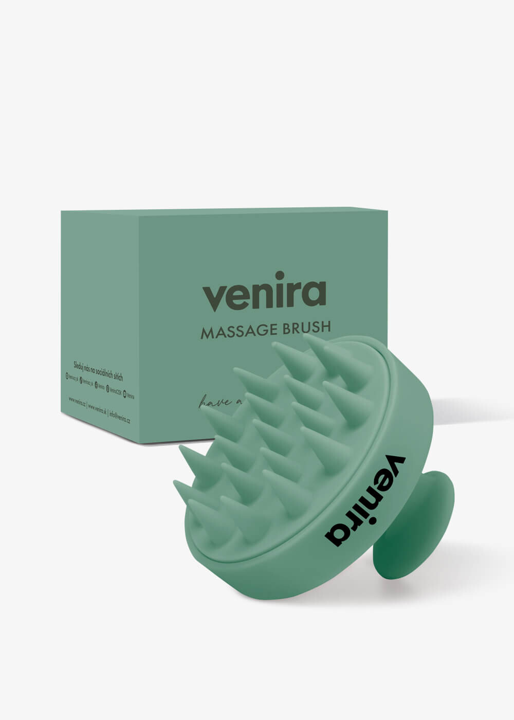 VENIRA stimulující masážní kartáč pro vlasovou pokožku, tmavě zelený