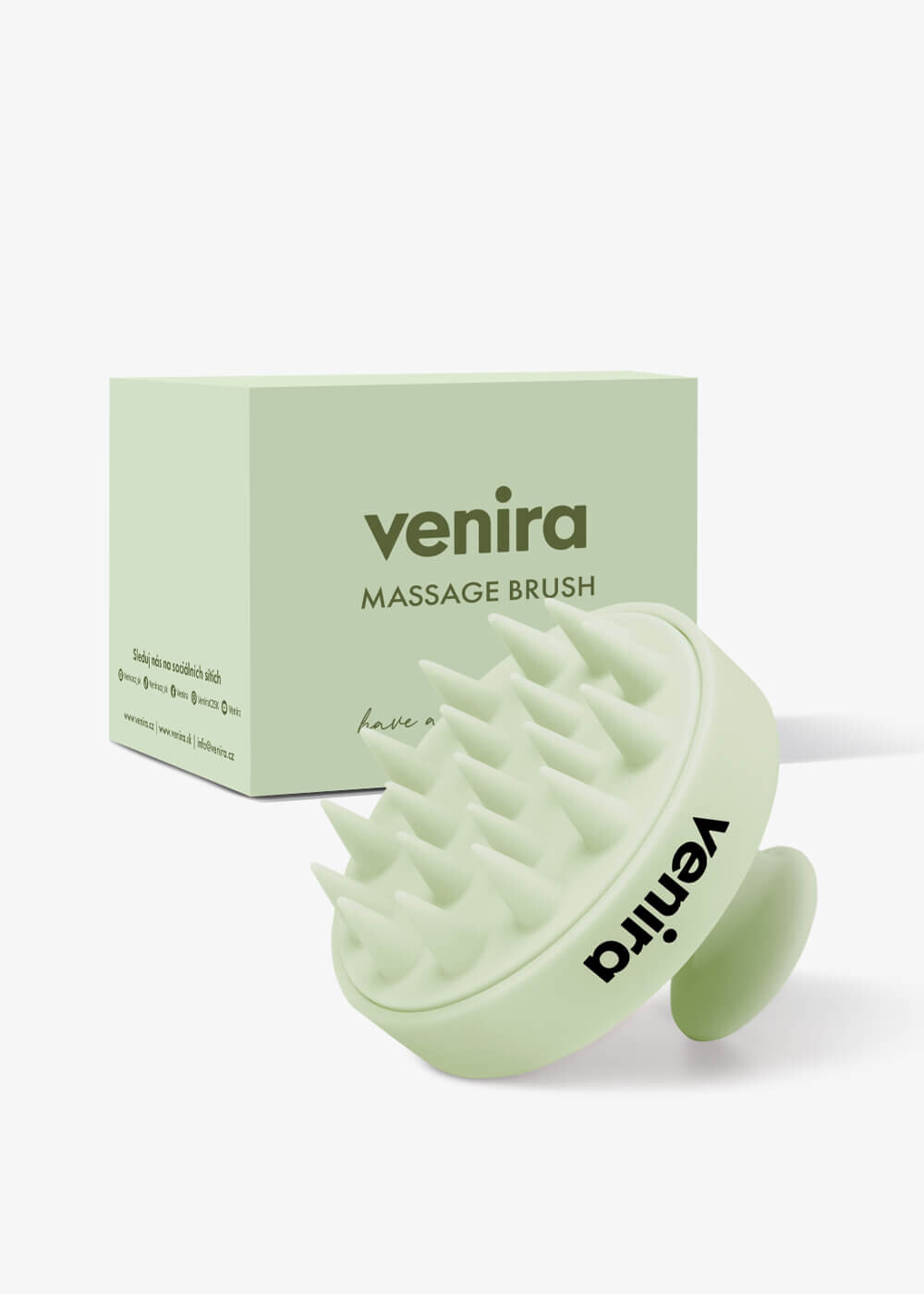 VENIRA stimulující masážní kartáč pro vlasovou pokožku, světle zelený
