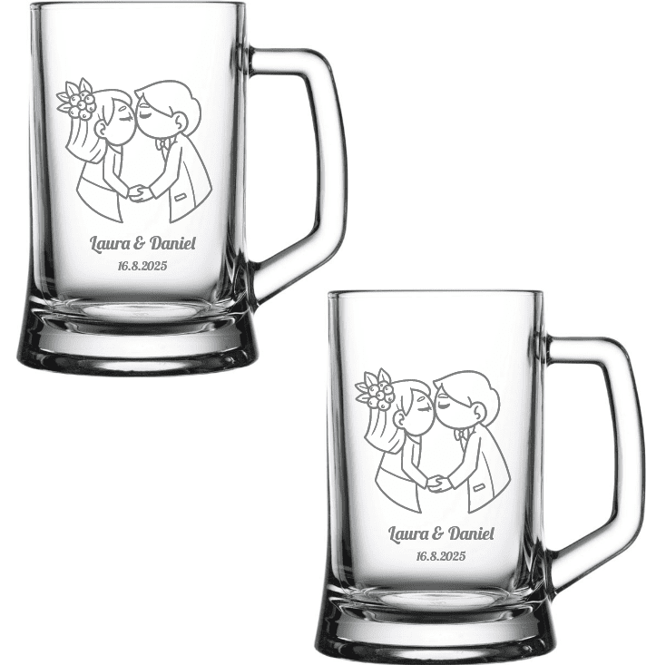 Dekorant Svatební sada pivních půllitru v saténovém balení ZAMILOVANÍ NOVOMANŽELÉ 2KS