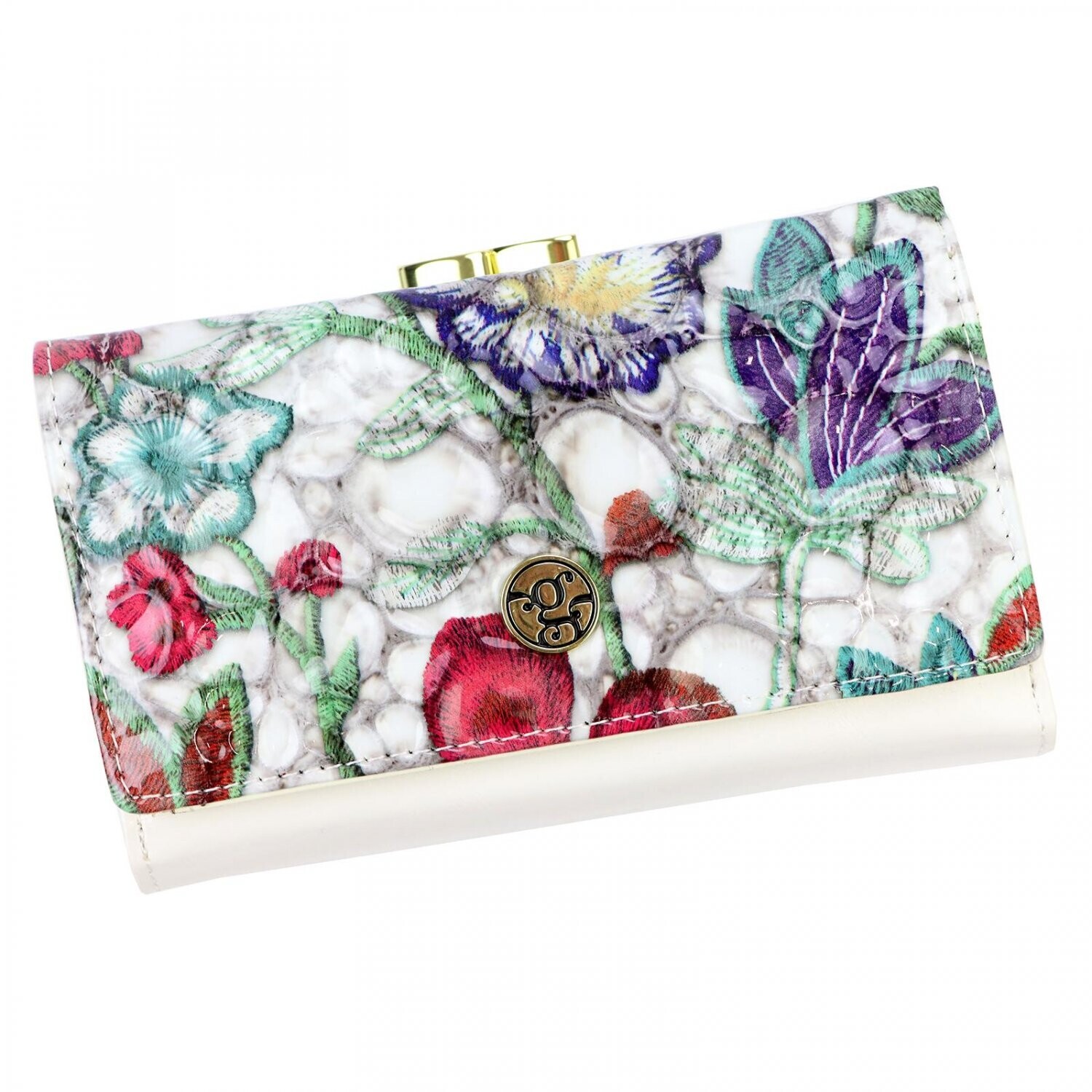 Dámská kožená peněženka bílá/květiny - Gregorio Gerson new barevná