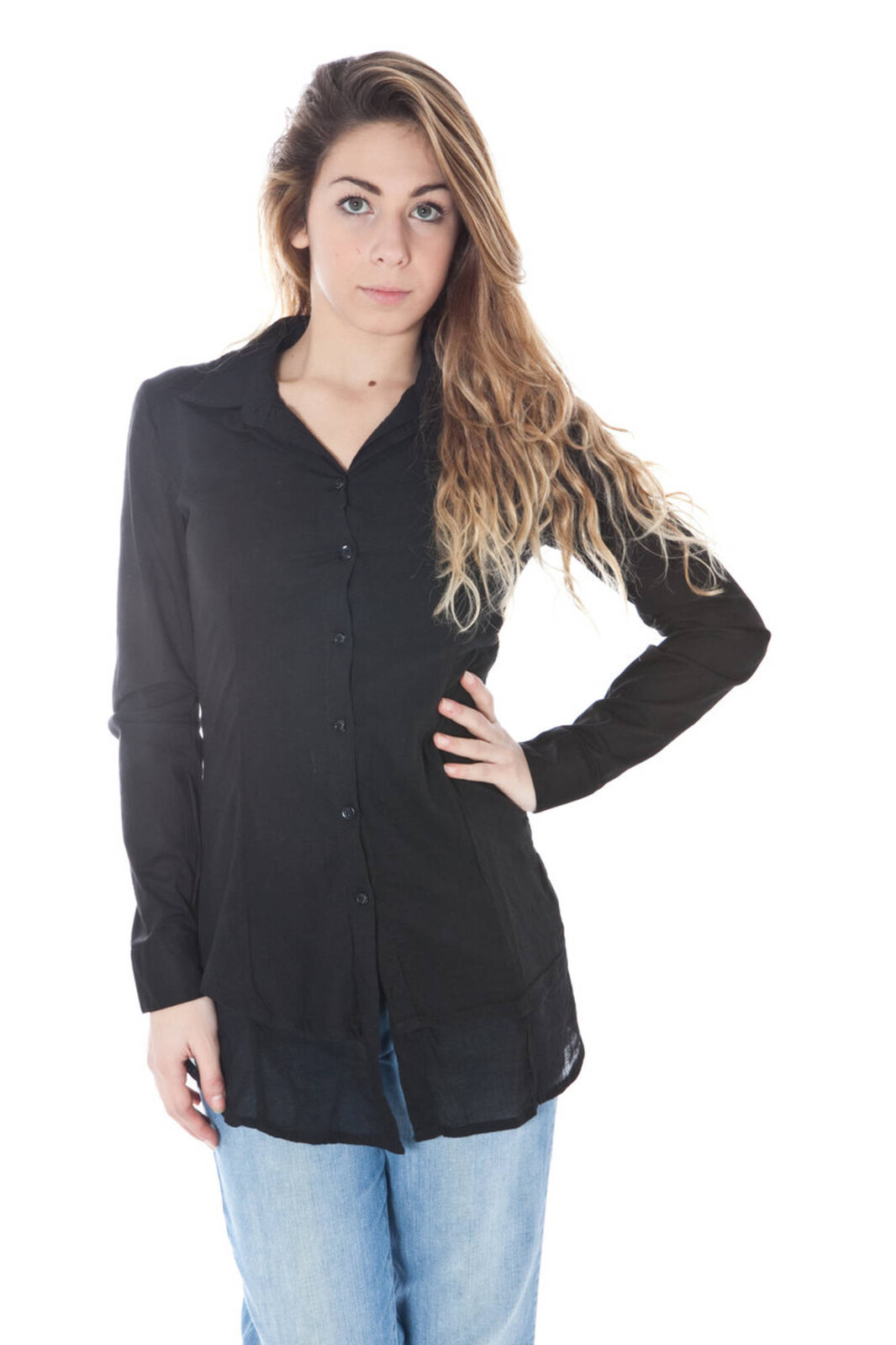 DENNY ROSE WOMEN'S LONG SLEEVE SHIRT BLACK